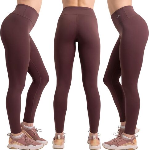 Compression Leggings for Women, Tummy Control Workout Gym Running Yoga Pants Brown in Kuwait