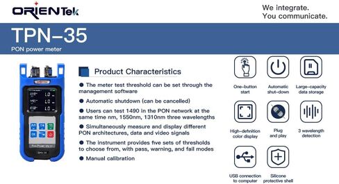 جهاز اختبار عداد الطاقة TPN-35 PON 1310 1490 1550nm(-50 إلى +23 ديسيبل متر) FTTX ONT OLT جهاز كشف شبكة PON المحمول عبر الإنترنت مع محول FC SC UPC لـ EPON/GPON، أزرق in Kuwait