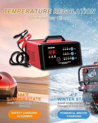 NOONE 2/6/10A شاحن بطارية السيارة، 6V و12V ذكي شاحن بطارية أوتوماتيكي بالكامل، شاحن هزيل، مزيل كبريتات البطارية للسيارة، جزازة العشب، الدراجات النارية، القوارب، بطاريات حمض الرصاص البحرية in Kuwait