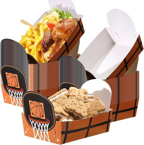 Hoolerry 2lb Sports Ball Party Decorations Paper Food Trays Disposable Food Boats Serving Trays Ball Theme Birthday Party Decorations Supplies(Orange Football Style, 120 Pcs) in Saudi Arabia