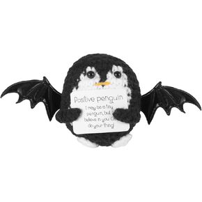 TOYMIS Halloween Positive Penguin, 2.56x2.36in Black Penguin Crochet Plush with Wings Emotional Knitted Positive Penguin Crochet Doll Knitted Stuffed Animal for Halloween Decoration Gift Support
