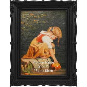 PHAREGE Vintage Picture Frame 5x7 Black, 5 by 7 Ornate Decorative Antique Frame with Mat for 4x6 Photo, Fancy Matted Frame for Desktop or Wall, Horizontal or Vertical
