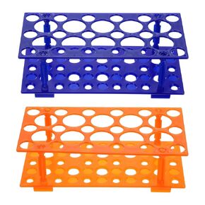 PATIKIL 50 Wells Tube Rack, 1 Set Vial Rack Double Layer Multifunction Centrifuge Tube Holder for Microcentrifuge Tubes 10/15/50ml, Blue,Orange