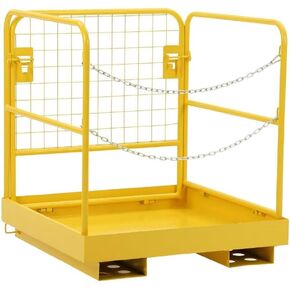 قفص أمان للرافعة الشوكية مقاس 36 × 36 بوصة سلة رجل رافعة شوكية للوظائف الجوية منصة عمل رافعة شوكية فولاذية شديدة التحمل قابلة للطي، أصفر in Kuwait