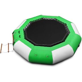 Happybuy Inflatable Water Trampoline, Round Inflatable Water Bouncer with Escalator, Water Trampoline in Blue and White for Water Sports.