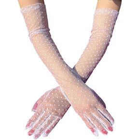 Mrotrida Women's Floral Embroidery Fingerless Long Gloves Sheer Tulle Wedding Bridal Prom Lace Hook Finger Gloves