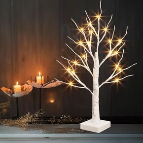 PABIPABI Money Tree Gift Holder，24 LED Lighted Display Tree with 6 Clear Clips, Battery/USB Powered Timer Birch Tree for Christmas, Memo, Present Card, Photo, Wedding, Birthday Graduation