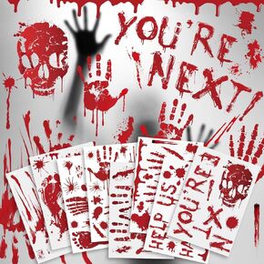 Halloween Decorations - 8 Sheet 86 Pcs Halloween Bloody Handprint Footprint Window Clings Wall Decal Floor Stickers for Scary Halloween Party Decorations Inside Outside Home Door Décor