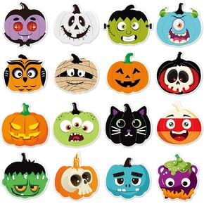 Whaline 2 Sheet Halloween Thick Gel Clings Assorted Funny Cartoon Pumpkin Face Window Gel Decals for Home Classroom Nursery Haunted Party Decor