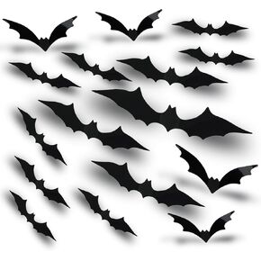 60 Pieces Halloween Bats Decoration, 4 Size 3D Bats Wall Decor Sticker PVC Bats Window Decal for Indoor Bathroom Home Decoration