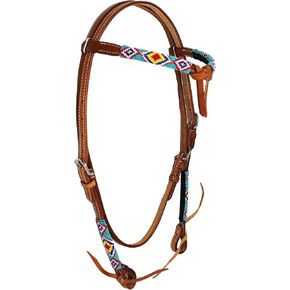 CHALLENGER Horse Show Bridle Western Leather Tack Knotted Beaded Browband Headstall 79114HB