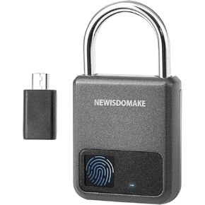 Fingerprint Padlock, Smart Padlock with USB Charging Support, Fingerprint Lock, Biometric Lock Suitable for Luggage, Bookcase, Suitcase, Backpack, Bike, School Locker, Gym Locker Lock(Gray)