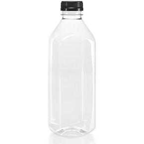 32 oz. Clear Food Grade Plastic Juice Bottles with Black Tamper Evident Caps (10/Pack)
