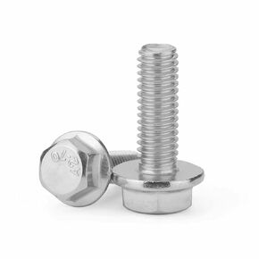 Junter 10pcs M6-1.0 x 25mm A2 Stainless Steel Hex Cap Flange Bolt Flat Bottom Flanged Hex Head Screws, 304 Stainless Steel 18-8 Flanged Hexagon Head Screws, Full Thread, Coarse Thread Metric 5787