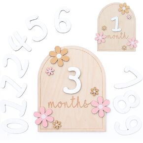 Baby Monthly Milestone Cards - Wooden Monthly Milestone Discs - Newborn Photography Props to Document Your Baby´s Growth - Baby Announcement Sign (Hello World Balloon)