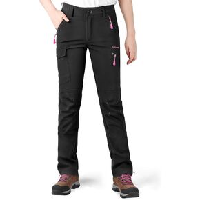 KUTOOK Women's Windproof Fleece Lined Hiking Pants Softshell Cargo Pants with Multiple Pockets