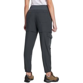 BALEAF Women's Convertible Pants, Quick Dry Hiking Joggers, Water Resistant Jogger Pants with Zipper Pockets, Lightweight High Waistd Cargo Joggers Travel Camping Work Pants Dark Grey XL