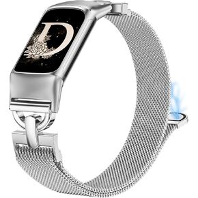 Stainless Steel Magnetic Loop Compatible with Fitbit Charge 6/Charge 5 Bands for Women Men, Slim Metal Mesh D-shaped Clasp Dressy Wristband Strap Replacement for Charge 6/Charge 5 Band