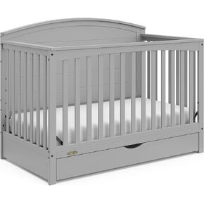 سرير أطفال قابل للتحويل 5 في 1 من STORK CRAFT Graco Bellwood مع درج (أبيض) - درج تخزين كامل الحجم معتمد من GREENGUARD Gold، يتحول إلى سرير طفل صغير وسرير كامل الحجم