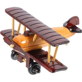 Luxshiny Wooden Airplane Model, Vintage Plane Wooden Crafts Retro Airplane Figurines Propeller Airplane Decoration Wood Aircraft Desktop Ornament B