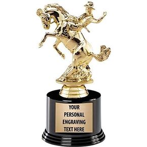 Crown Awards Rodeo Trophies with Custom Engraving, 7.25" Personalized Bronco Bucking Male Trophy On Deluxe Round Base Prime