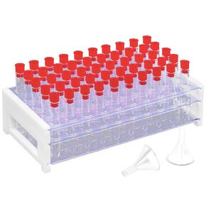 Test Tubes with Rack,50 Pack Clear Plastic Test Tubes13x78mm - with Secure Caps & Durable Holder Rack, Ideal for Scientific Experiments, Candy Beads Sample Storage, Kids Party Supplies (13x78mm)
