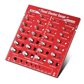 Nut and Bolt Thread Checker Metric and Standard, Bolt and Nut Identifier Gauge and Thread Gauge,Thread Pitch Gauge with Plastic Base Fit for Horizontal and Wall-Mountable (Red, 1)