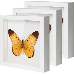 QDSSDECO 10"*10" Shadow Boxes Display Cases with Soft Linen Back Deep Wood Glass 3D Shadow Box Set for Wall and Tabletop, 3 Pack White