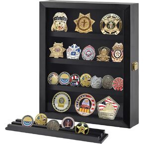 4 أفكار 17.7 × 14.2 بوصة حافظة عرض العملات المعدنية للتحدي العسكري قابلة للقفل حامل خزانة ميداليات مع أرفف أخاديد قابلة للإزالة ولوحة زجاجية، صندوق ظلال مثبت على الحائط لشارات العملات المعدنية in Kuwait