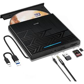 NOLYTH External Blu Ray Drive, Ultra-Thin 0.7inch Thick USB 3.0/USB C RW Blu-ray Drives Slim Blu Ray Burner Player with SD/TF/2 USB Ports Blueray/DVD Drive for Laptop Desktop PC Mac Windows Linux