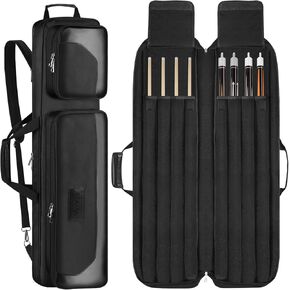 Pool Cue Case 4x4, Cue Stick Case, Pool Stick Case, Pool Cue Bag, Billiard Stick Carrying Case Bag with Multi-Pockets, Soft Padded Pool Stick Bag for 4 Butts and 4 Shafts, with Shoulder Strap