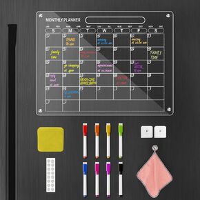 تقويم أكريليك مغناطيسي للثلاجة، لوحة تخطيط تقويم أسبوعية مقاس 9 × 13 بوصة، مخطط شهري واضح للثلاجة، مجموعة تقويم المسح الجاف للثلاجة مع 8 علامات وممحاة ومنشفة in Kuwait