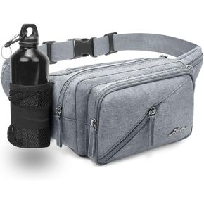 Fanny Pack for Men Women Waist Bag with Water Bottle Holder Waterproof Crossbody Belt Bag with Adjustable Strap for Travel Hiking Running Outdoor Sports (Black)