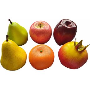 Ebonee Fake Artificial Fruits Pack for Photograph Home Decor, Simulation Red Delicious Apple Green Yellow Pear Model Realistic Pomegranate Orange Props for Kitchen Decoration (6 Pack)