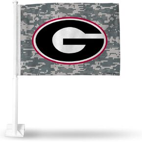 Rico Industries NCAA Georgia Bulldogs Mossy Oak Double Sided Double Sided Car Flag - 16" x 19" - Strong Pole That Hooks onto Car/Truck/Automobile