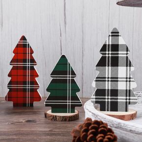 3 Pieces Wooden Christmas Tree Decor Black White Xmas Tiered Tray Decor for Christmas Home Tabletop Party Decor (Black)