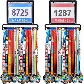 Moxweyeni 2 Pcs Medal Display Medal Hanger Display Marathon Medal Display Medal Hanger for Runners Square Shape Medal Holders with Bib Holder Wall Mounted Medal Hanger Gifts for Runners