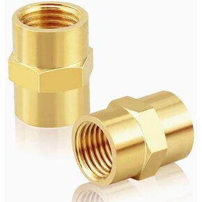 Brass Pipe Fitting NPT Coupler, 1/2" x 1/2" Standard NPT Female thread (pack of 2)