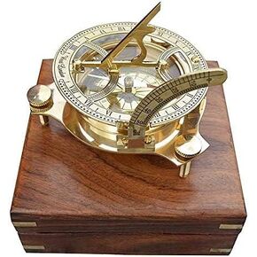 Antique Sundial Compass 4 Inche Solid Brass Sun Dial Beautiful Nautical Sundial Compass with Wooden Box