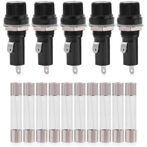 KIMISS Panel Mount Holder, 5pcs Electrical Panel Mounted Fuse Holder Socket for 6 * 30 Glass Fuses AC 125V 15A / 250V 10A Glass Tube Fuse Kit