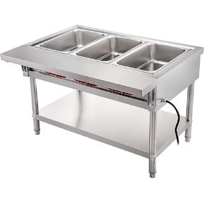 VEVOR Commercial Electric Food Warmer 3 Pot Steam Table Food Warmer 18 Quart/Pan with Lids with 7 Inch Cutting Board Food Grade Stainless Steel Steam Table Serving Counter 110V 1500W for Restaurant