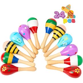 JOYIN 24 PCS Cinco De Mayo Mini Wooden Maracas for Kids, Fiesta Party Favors and Baby Maracas with Wooden Rattle Noisemakers Colorful Maracas Perfect for Cinco De Mayo Party
