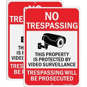 Large Video Surveillance Signs, 14x10 Inches No Trespassing Sign Private Property Sign, Reflective Aluminum, Fade Resistant,Indoor or Outdoor Use (4-Pack)
