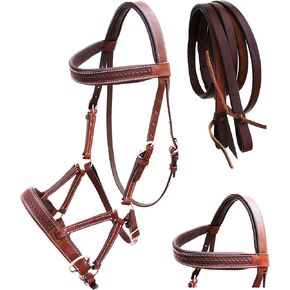 Horse Western English Leather Bitless Sidepull Bridle w/Split Reins 77RS30