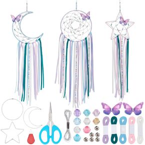 INFUNLY 3 Set Butterfly Dream Catcher DIY Dream Catcher Kit for Adults Large Dream Catcher Making Kit with Instruction for Home Decor Teen Room Wall Hanging Ornaments Wedding Birthday Gift