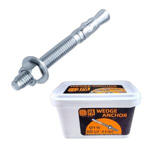Party Animals 1/2 x 5 Inch Wedge Anchor, 10 PCs Zinc-Plated Industrial Anchor Bolts for Cement, Concrete