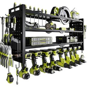 Power Tool Organizer Wall Mount,Cordless Drill Organizer,4 Layers Large Capacity Tool Rack with 8 Drill Holders (RED)