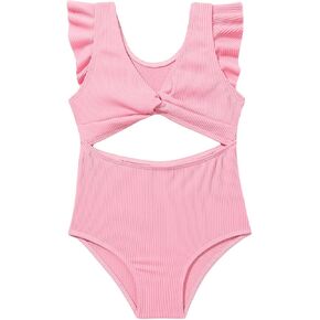 WDIRARA Girl's Swimwear Cut Out Ruffle Sleeveless One Piece Swimsuit Twist V Neck Bathing Suit