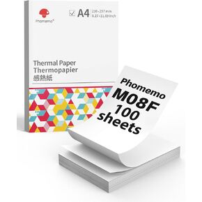 Phomemo A4 Thermal Paper Compatible Thermal Paper Replacement for Portable A4 Thermal Printer for Brother PJ762/PJ763MFi M832 P831 Printer, Printer Paper, 200-Sheets