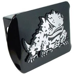 Texas Christian University TCU "Black with Chrome “Horned Frog" Emblem" College Sports Metal Trailer Hitch Cover Fits 2 Inch Auto Car Truck Receiver